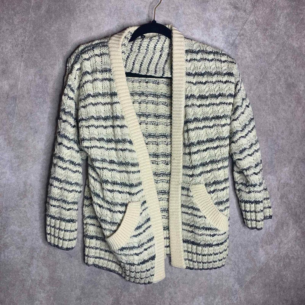 St. John‎ Womens Cardigan Sweater Size P Off White Wool Silk Blend Metallic